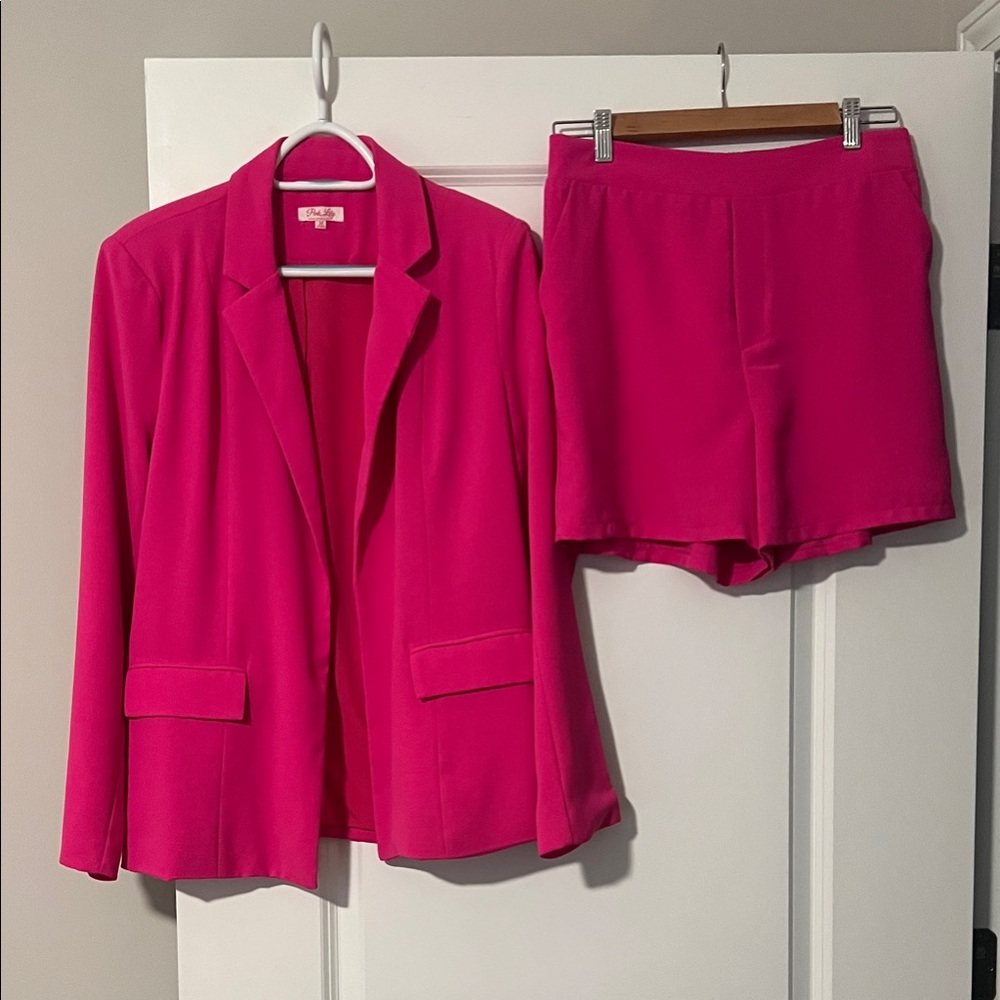 Pink Lily Women's Pink Blazer and Shorts Set Size medium